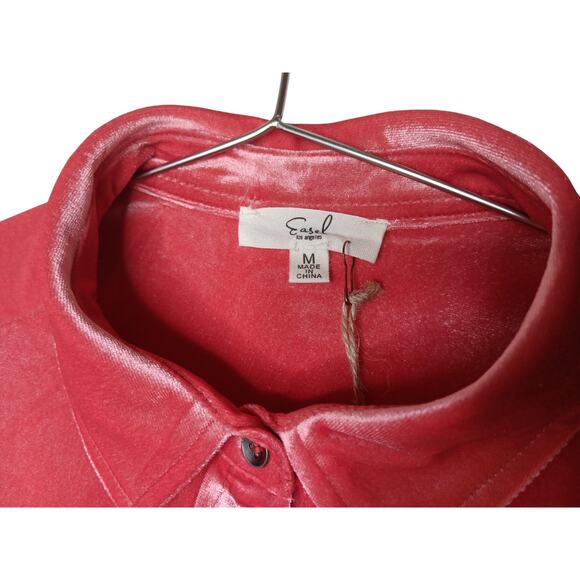 New Easel Los Angeles Coral Velvet Button Down Shirt M Oversized Long Sleeve - Picture 9 of 15